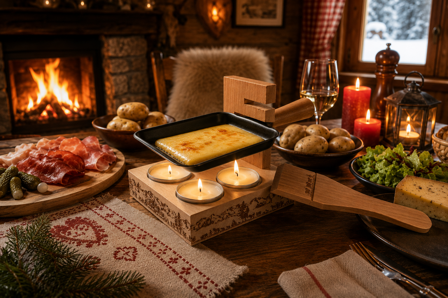 Raclette-Rechaud-Set in Holz